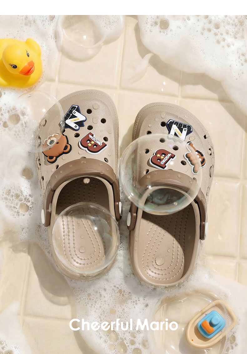 Cheerful Mario 2026 New Summer Kids Breathable Soft Sole Clog Boys Home Soft Sole Bathing Beach Sandals 38