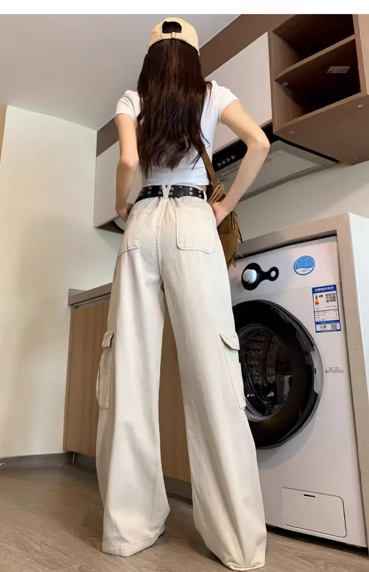 Langsha Women's Jeans 2026 New High-Waist Slim American Workwear White Straight-Leg Wide-Leg Pants for Petite 15