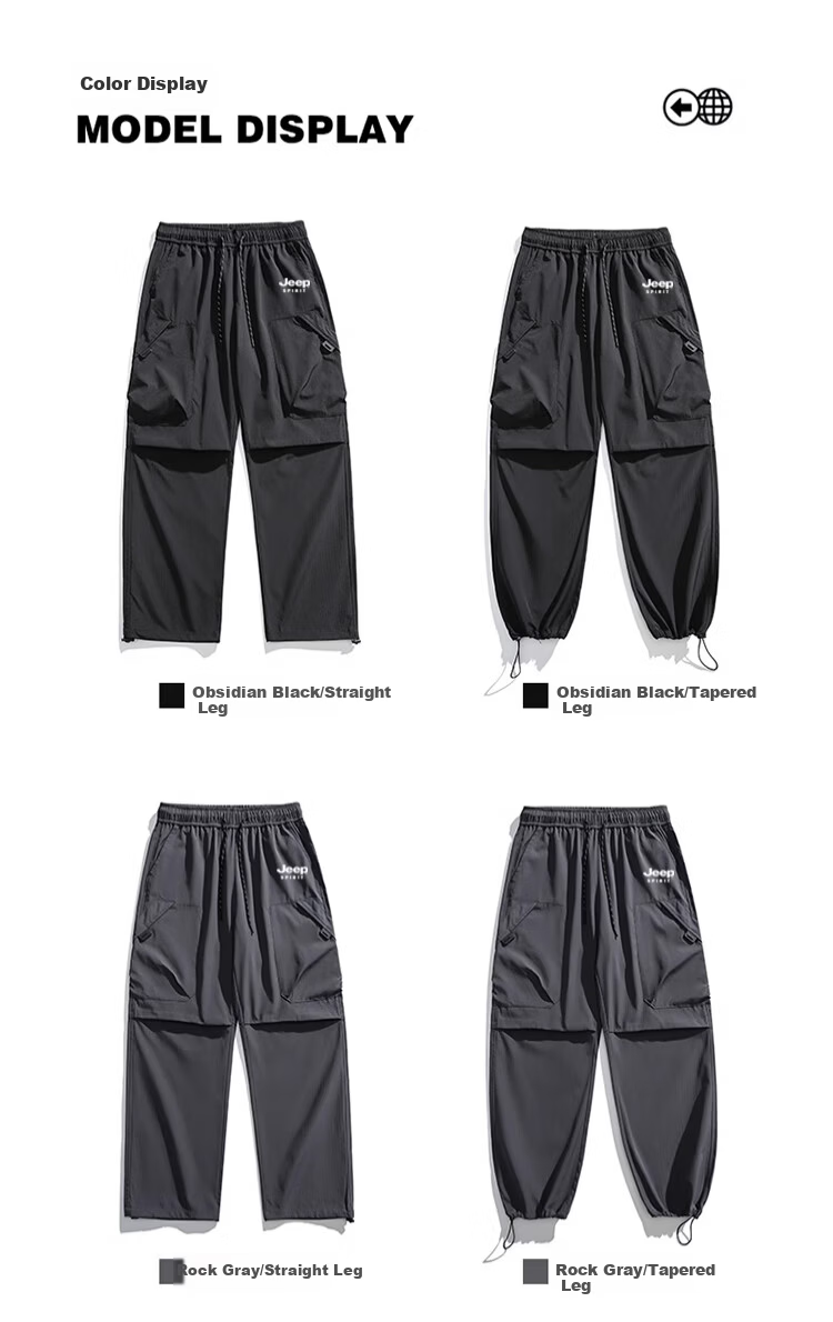 JEEP SPIRIT Men's Casual Pants Autumn Winter Hiking Three-Proof Tactical Cargo Pants Obsidian Black [Composite Fabric] XL 5