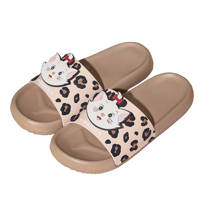 Gukoo Women's Summer Slippers Mary Cat Collaboration New Leopard Print Flat Home Sandals Milk Tea Brown Size 37-38