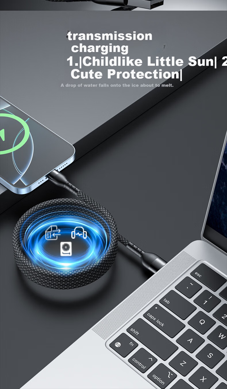 Jinling Shengbao Magnetic Type-C to Apple Dual-Head 100W Fast Charging Data Cable for iPhone 15 Pro Max, iPad, Huawei, 1m Starry Black 7