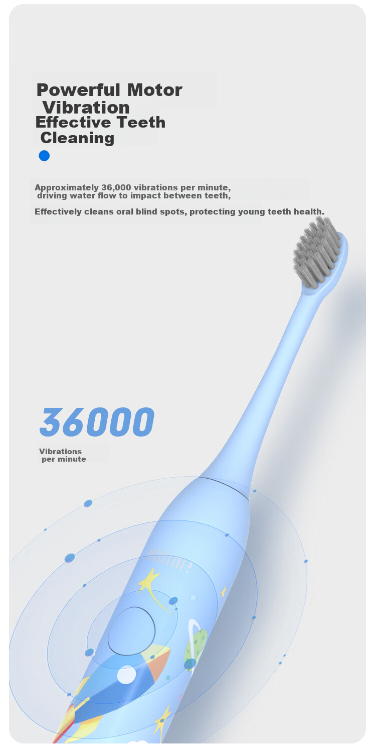 Simple Youth Children's Electric Toothbrush Soft Vibration Gentle Bristles for Sensitive Kids Effective Cavity Prevention Blue Children's Gift Birthday Present 10