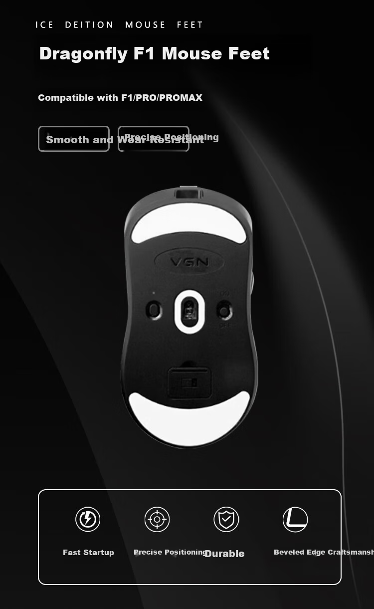 Huoxi VXE Dragonfly F1 Mouse Feet Pads F1/Pro/ProMax Gaming Mouse Skates ICE Ice Edition Curved Smooth Wear-Resistant F1 Mouse Feet Pads 1