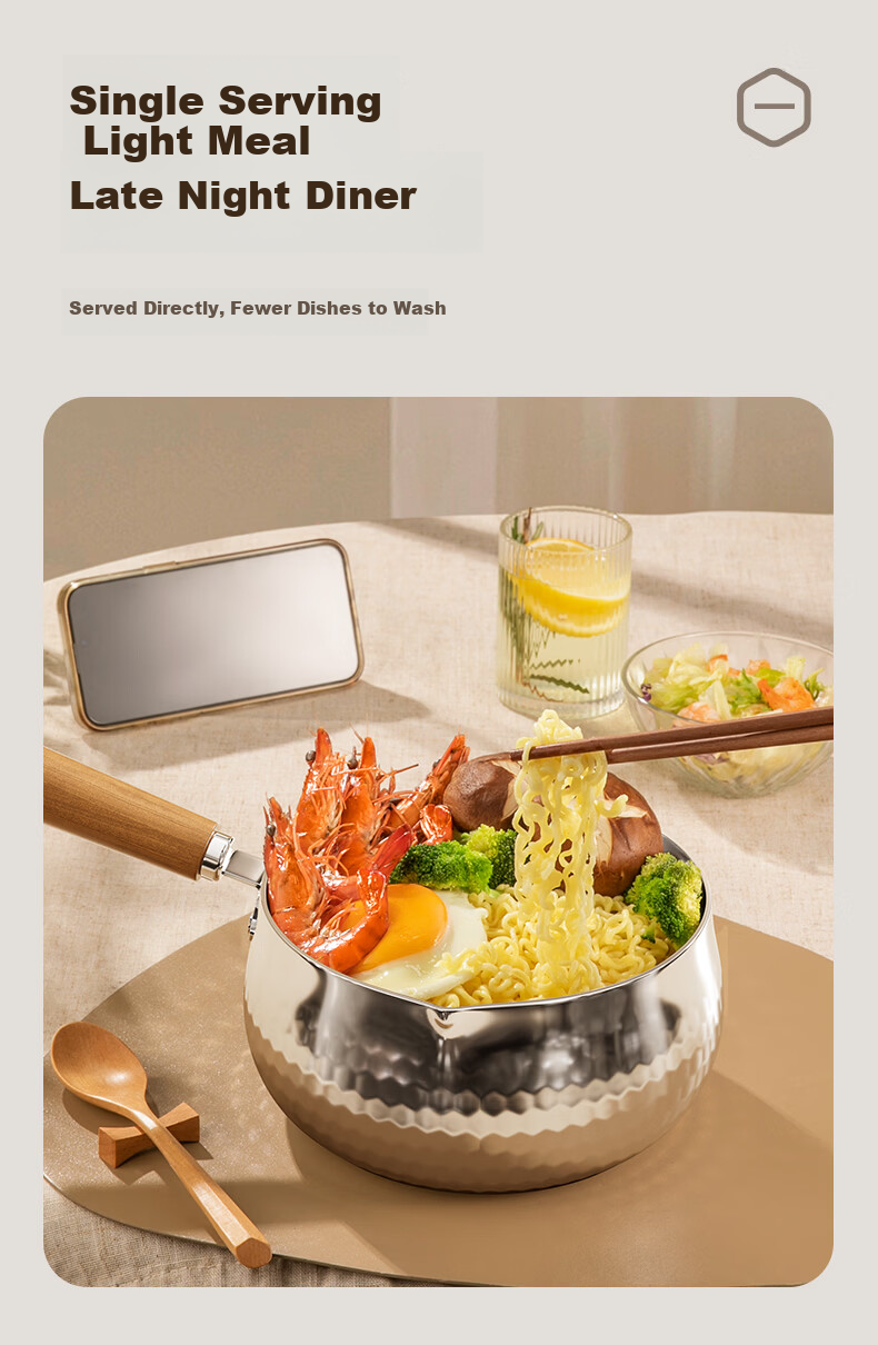 Suncha Snow Flat Pot 316L Stainless Steel Thickened Milk Pot 0 Coating Multifunctional Cooking Noodles Baby Food Grade 20cm with Steamer Basket 8