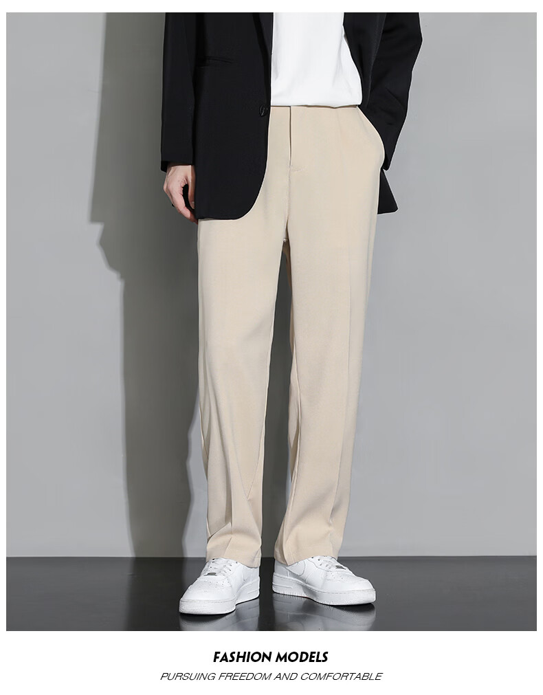 MULINSEN Men's Casual Straight-Leg Dress Pants Solid Color Simple Versatile Black 4XL 15