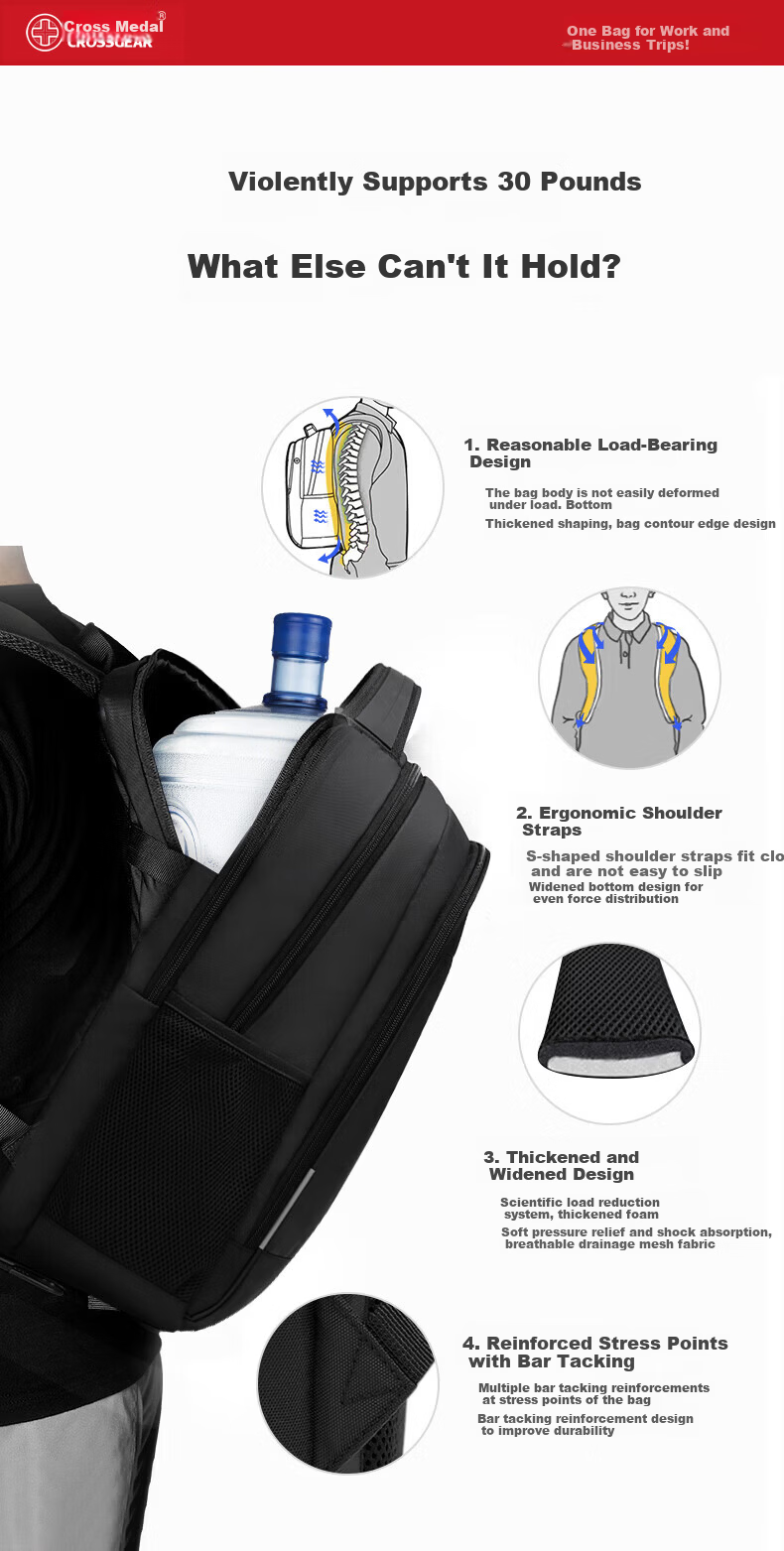 CROSSGEAR Swiss Army Knife Large Capacity Men's Backpack Business Travel Laptop Bag Student School Bag 3