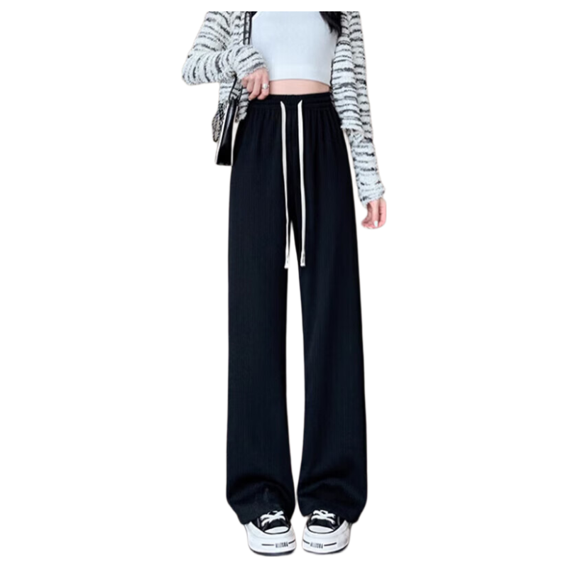 LangSha Slim-Fit Knitted Wide-Leg Pants for Women, Spring And Autumn Loose-Fitting Slimming Straight-Leg Floor-Length Draping White Casual Pants Loungewear