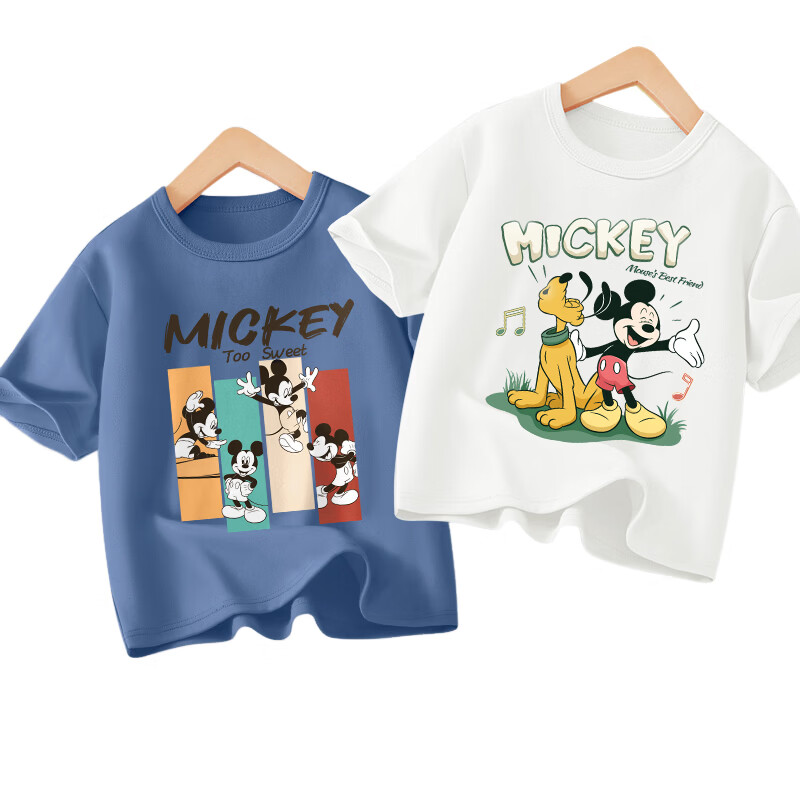 Disney 2-Pack Kids Cotton Short Sleeve T-Shirts Indigo Blue & White Size 130