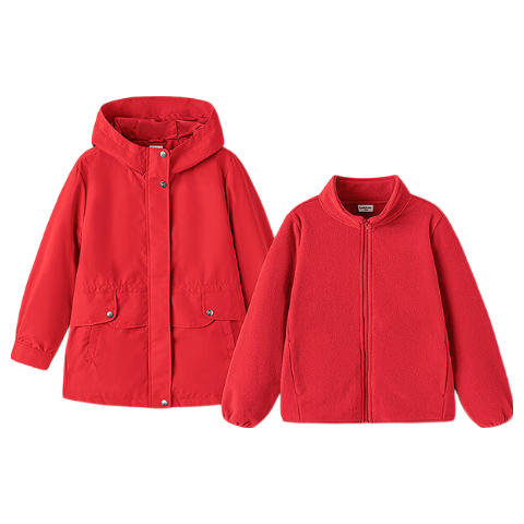 BALABALA Kids Girls' 2025 New Spring Fleece Three-Protection Two-Piece Set New Year Festival Outfit Sweet Style