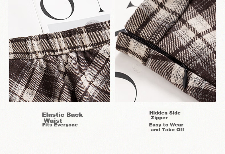 BOPRUIEY Vintage Plaid Irregular Women's Skirt 2025 New Autumn Winter A-Line Casual Mid-Length Skirt 5