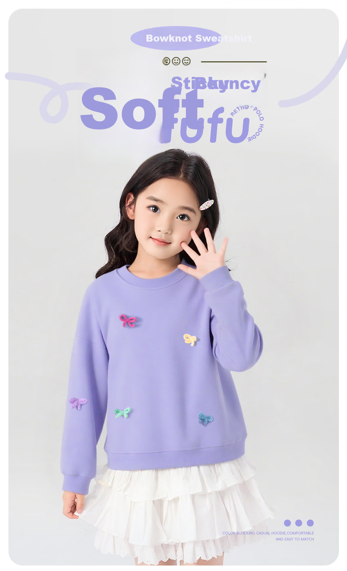 TonLion Kids Bow Sweatshirt Autumn New Girls Round Neck Top Big Kids Long Sleeve Light Yellow 120 3