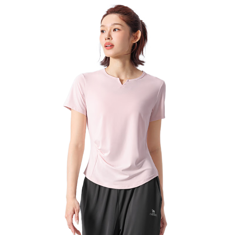CAMEL Women's Sportswear Set, New Running Yoga Fitness Short-Sleeve Long Pants, Elastic Two-Piece Casual Athletic Outfit