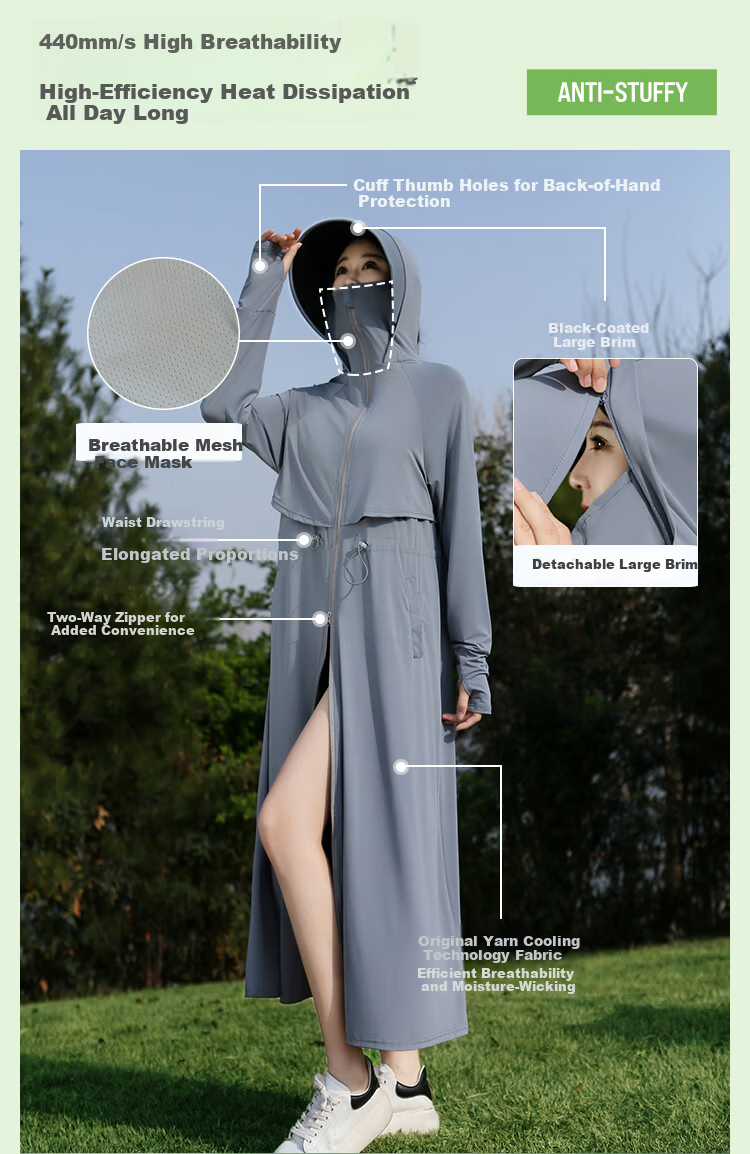 Combo Women's Summer Waist-Cinched Full-Length Cycling Ice Silk Sunscreen Dress UV Protection Outdoor Driving Windbreaker 7
