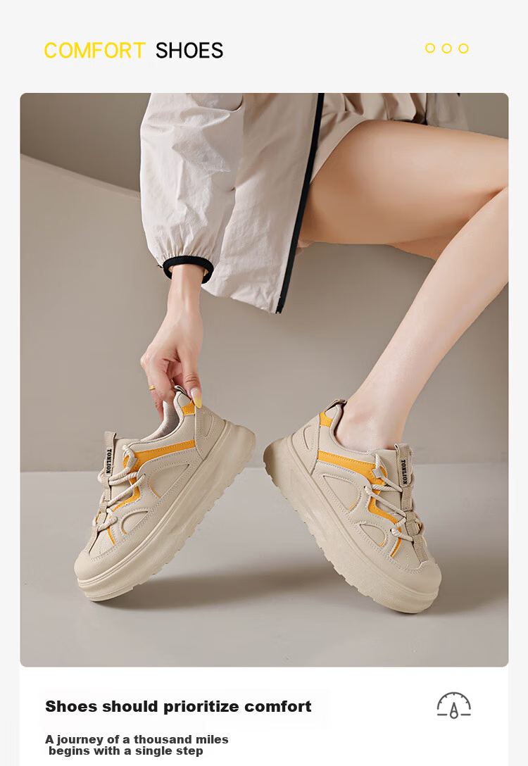 TonLion Women's Shoes Spring Summer 2026 Fashion Thick Sole Casual Sports Sneakers Versatile Beige Size 35 15
