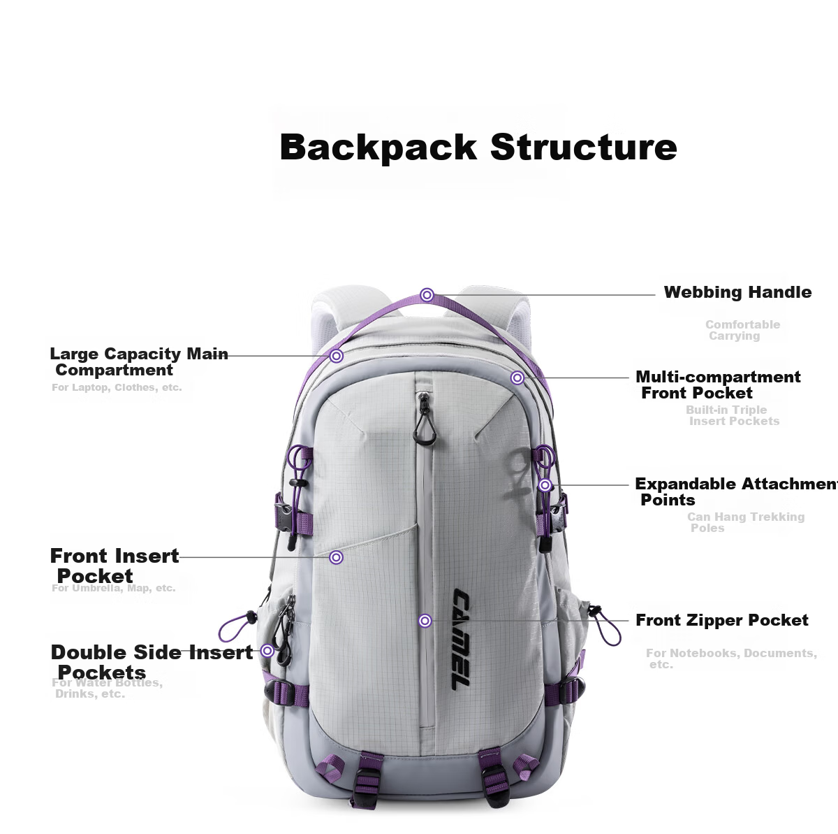 CAMEL Professional Lightweight Outdoor Backpack Large Capacity Hiking Travel Mountaineering School Backpack 575C977040 20