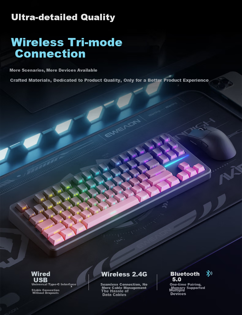 X87 Wireless Mechanical Keyboard with Wired and Bluetooth Tri-Mode, Customizable 5-Layer Filled Side-Engraved High-Value Gaming and Office 87-Key - Black Cloud Moss Switch 16