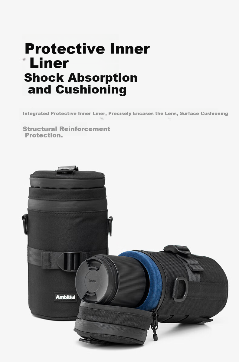 AMBITFUL Zhijie Lens Bag Storage Pouch Protective Case for Canon Nikon Sony Fuji Sigma Tamron DSLR Mirrorless Camera Lens Sleeve Barrel with Waist Hanging/Shoulder Strap 10