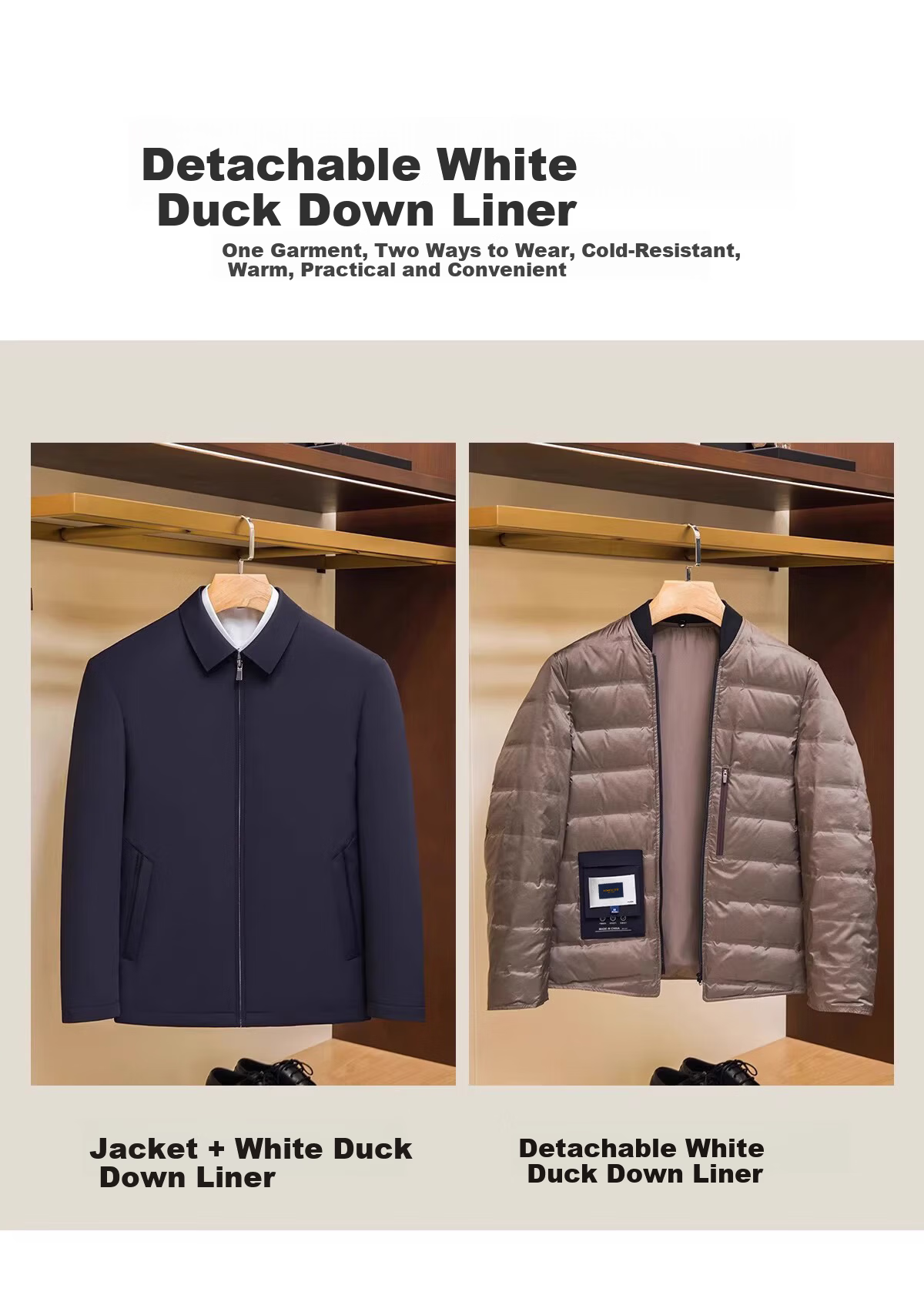 ROMON High-End Executive Men's Autumn Winter Lightweight Business Three-Protection Wool Down Jacket Thickened Warm Coat 1