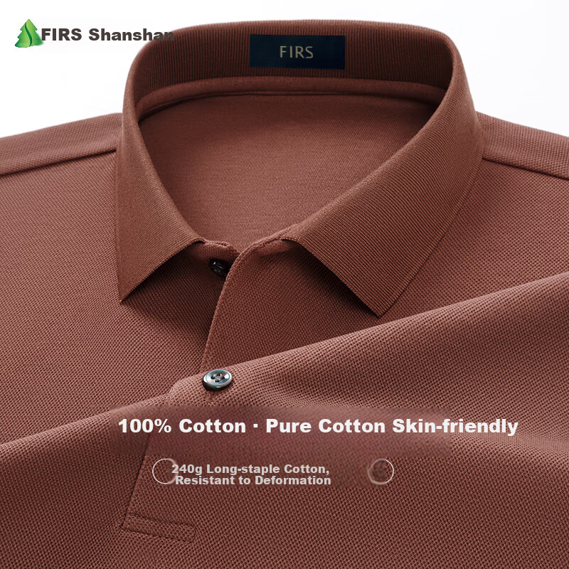 FIRS 100% Cotton Long Sleeve Men's Solid Color Casual Polo Shirt Spring Autumn New Dad Style