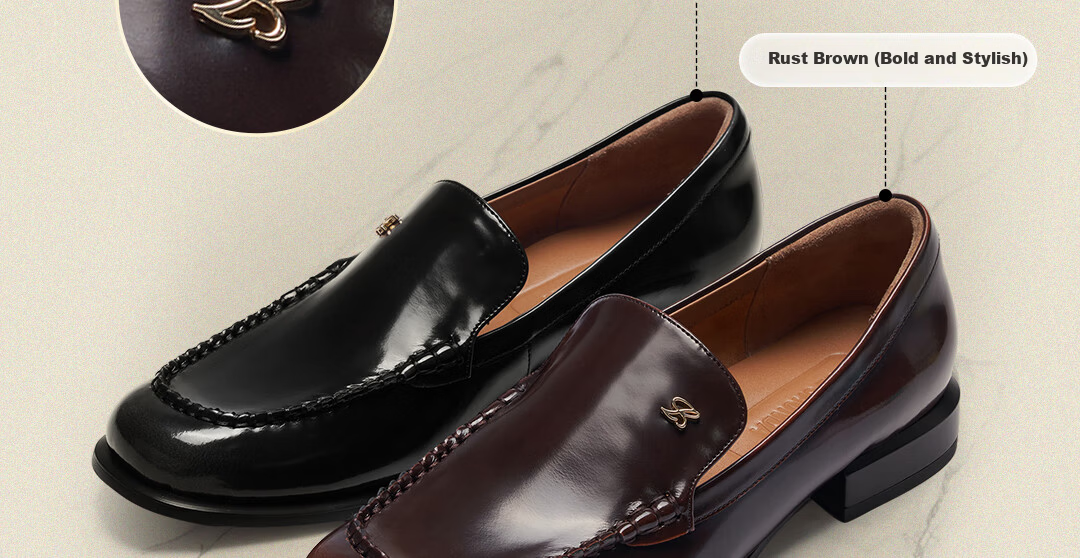 Laird & Laird Laifu Family 2026 New Round Toe Genuine Leather Chunky Heel Loafers for Women 24801 Rust Brown BRB 35 7