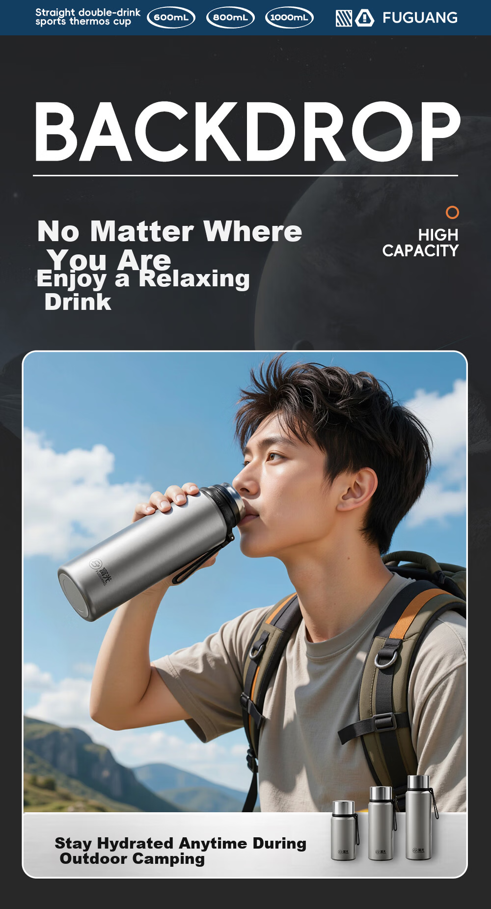 Fuguang Large Capacity Insulated Bottle 316L Stainless Steel Full Steel Lid Water Bottle Men Women Tea Separation Brewing Cup Student Cup 11