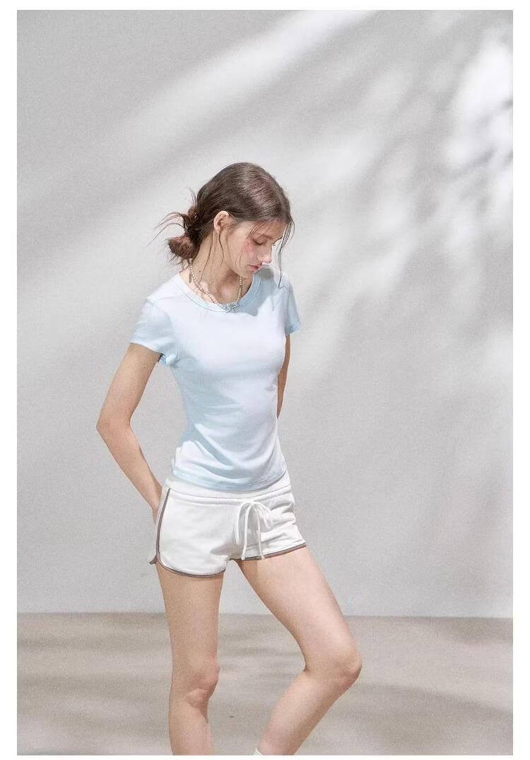 ICH MODE Lyocell Slim Fit Short Sleeve T-Shirt Women Skin-Friendly Cooling Flutter Sleeve Slimming Top Blue L 17