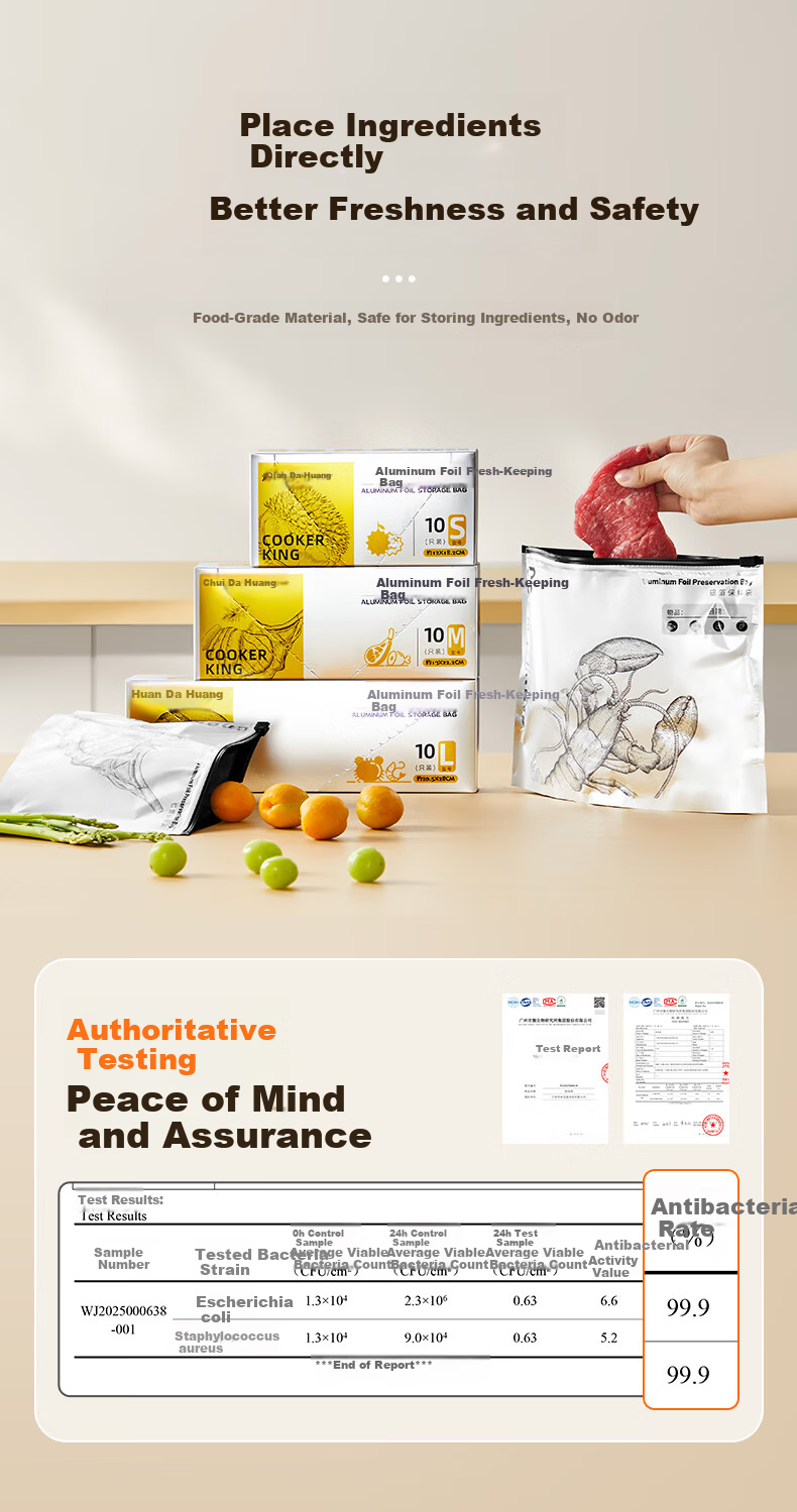 Chuida Huang Aluminum Foil Antibacterial Resealable Thickened Large Freezer Storage Bags Medium Size 10 Pieces 8