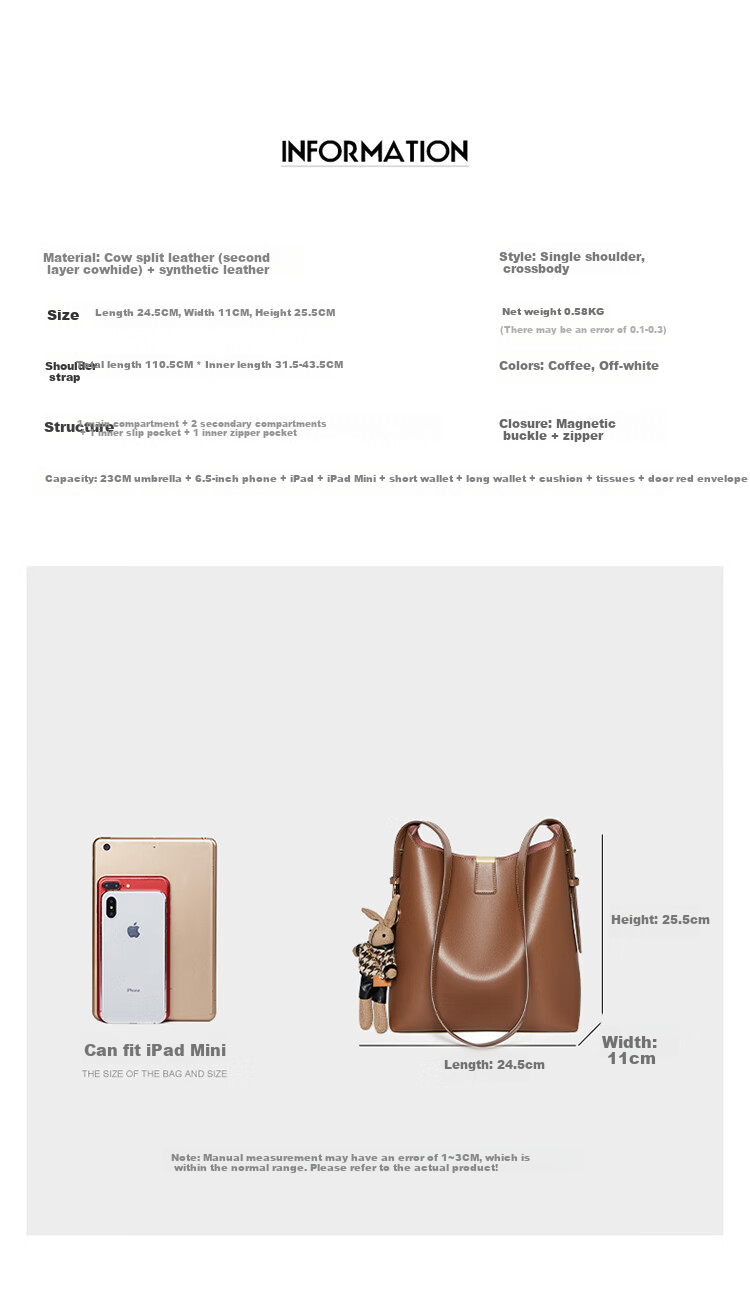Nalandu New Women's Cowhide Leather Bucket Bag Shoulder Crossbody Commuter Bag Gift for Girlfriend 10