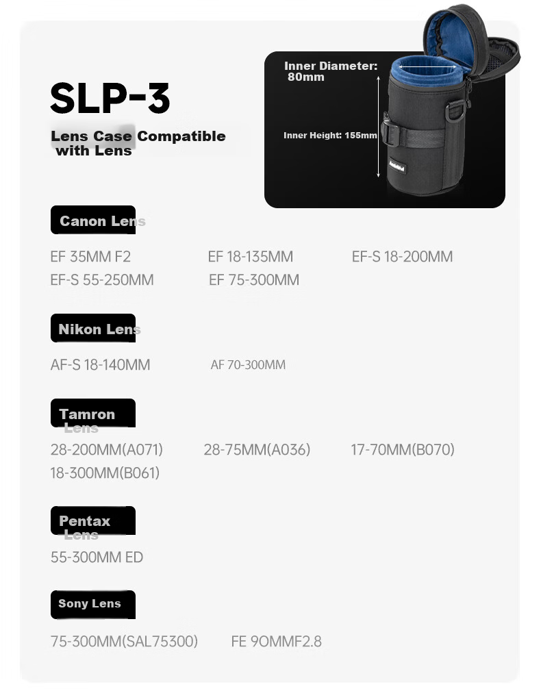 AMBITFUL Zhijie Lens Bag Storage Pouch Protective Case for Canon Nikon Sony Fuji Sigma Tamron DSLR Mirrorless Camera Lens Sleeve Barrel with Waist Hanging/Shoulder Strap 21