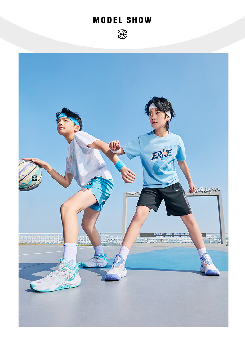 ERKE Kids Boys Sneakers Children's Dial Buckle Mesh Breathable Durable Basketball Shoes Microcrystalline White/Black/Silver Size 38 27
