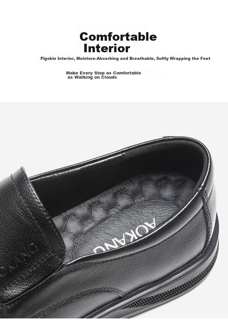 Aokang Men's Casual Leather Slip-On Shoes Comfortable Commuter Black Size 38 4