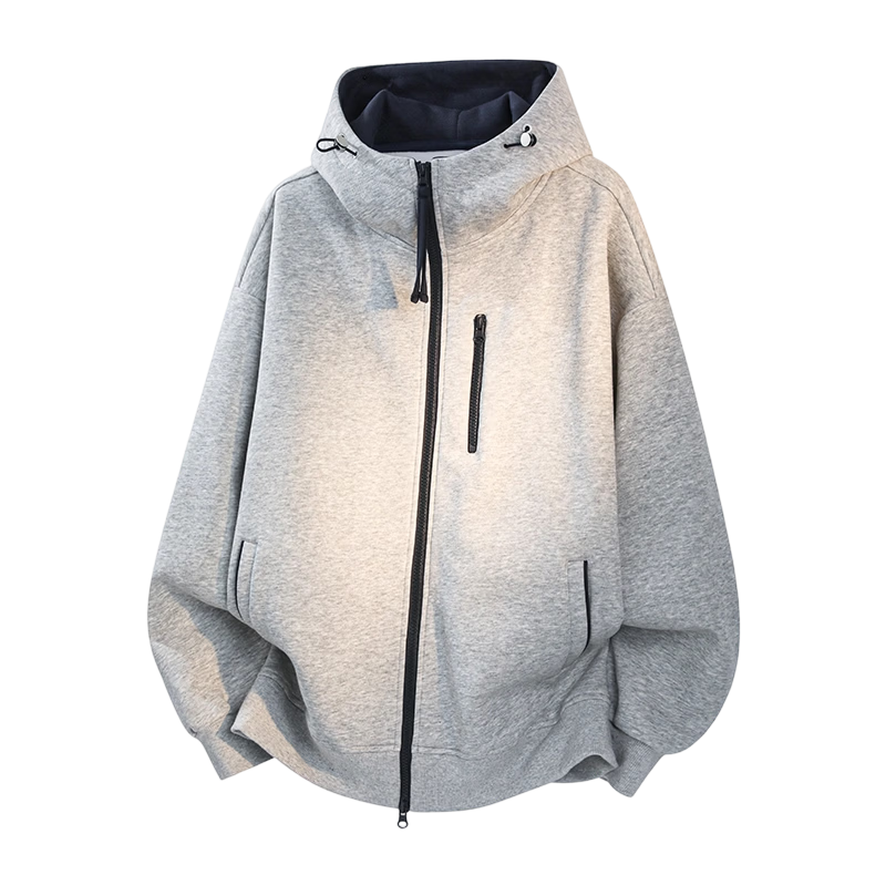 MEDE Spring Autumn Colorblock Zipper Cardigan Sweatshirt Unisex Trendy Loose Casual Versatile Hoodie Dark Heather Gray M