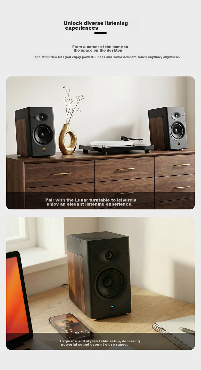 HiVi M200 Neo Wireless Bluetooth Speaker Home Two-Way HiFi Audio TV Computer Study Living Room Desktop Bookshelf Speaker Wood Grain Color 1