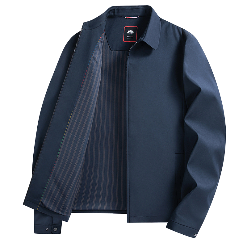 ROMON Lapel Jacket for Men, Spring Season Middle-Aged And Elderly Cadre Outfit, Business Casual Dad Wear JK001 Navy Blue XL