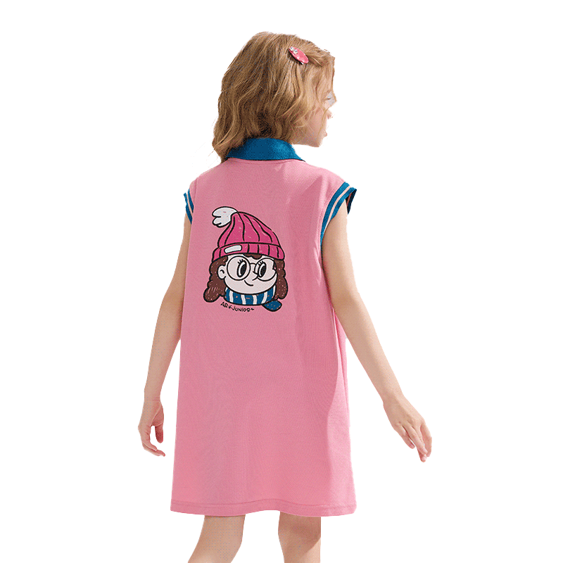 ASK JUNIOR Children's Summer Dress, Sleeveless POLO Collar Dress, T-Shirt Dress for Girls