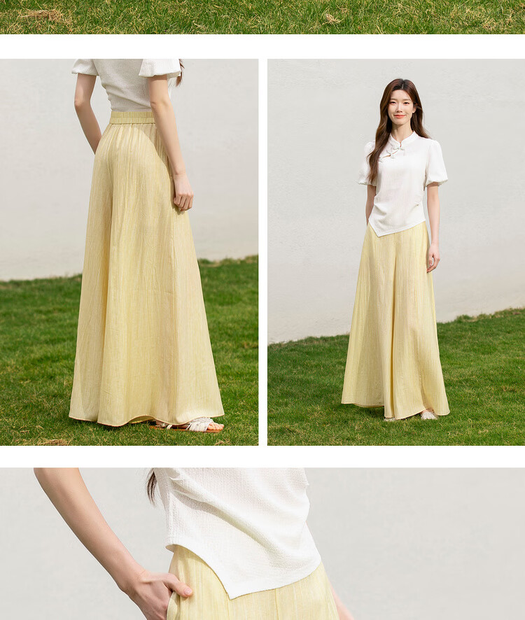 Shangdu Bira Light Pleated Texture Casual Pants for Women Spring Summer Simple Casual Pear-Shaped Slim Wide-Leg Loose Trousers 16