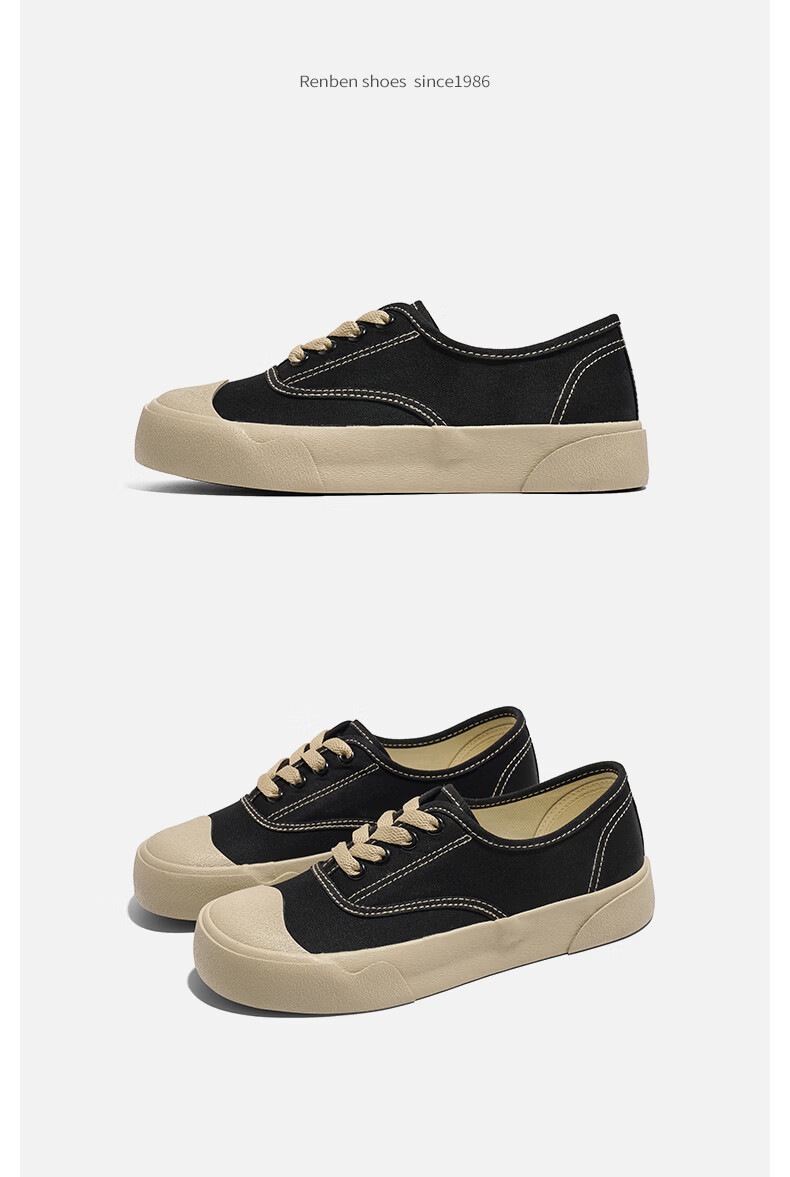 Renben Official Women's Casual Canvas Shoes 2026 Spring Autumn New Breathable Elastic Band Black Size 40 15