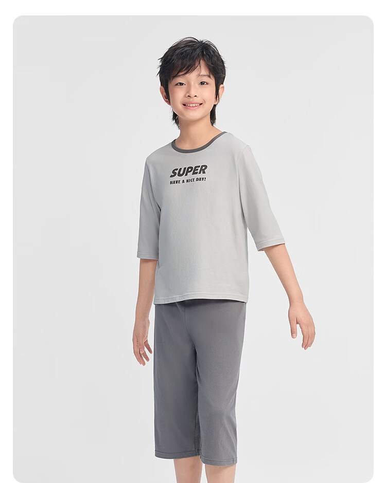 BALABALA Children's Pajama Set, Summer Thin Air Conditioning Wear, Boys And Girls Loungewear, Toddler to Big Kids Pure Cotton Xinjiang 8