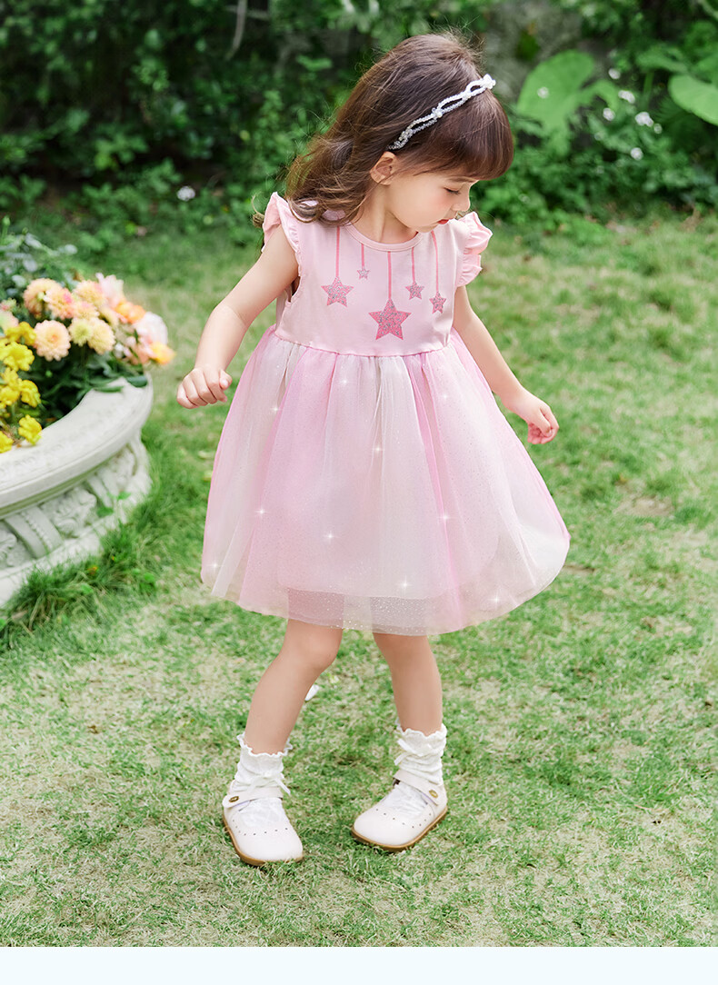 JELLYBABY Flutter Sleeve Fairy Dress Summer Girls Baby Patchwork Mesh Breathable Lightweight Skirt 4