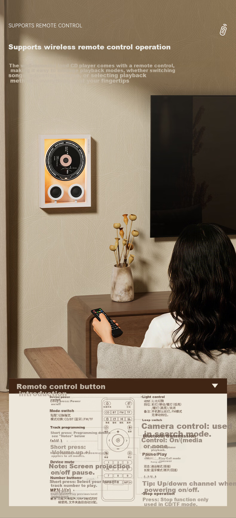 Kuangxiang Bluetooth Speaker Wall Art Music Frame CD Player Ambient Light Bluetooth Speaker for Phone Headphones Men Women Birthday Gift Valentine's Day Gift 6