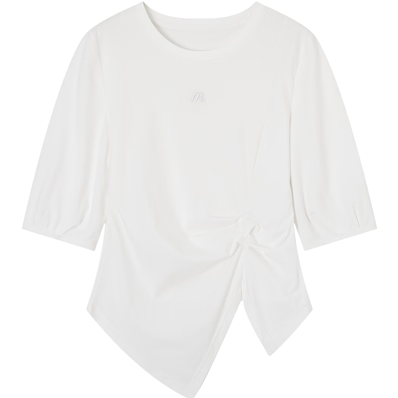 Demana [Sorona Breathable] Spring Simple Style Round Neck Ruched Embroidery Mid Sleeve Petite Women's T-Shirt