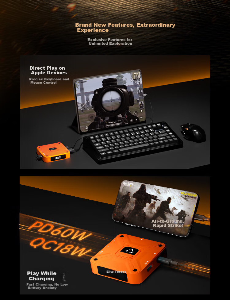 Jiaying Elite King Throne Apple Mobile Game PUBG Set Delta Fearless Peace Reverse War CF Dark Zone Peripheral IOS No Jailbreak Recoil Control Throne PUBG Artifact Keyboard Mouse Converter 3