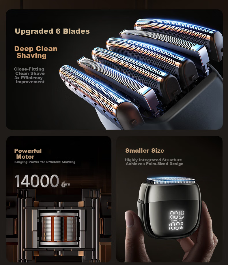 VTT Germany Electric Shaver Reciprocating 6-Head Portable Mini Travel Gift for Boyfriend Father Dad Birthday 4