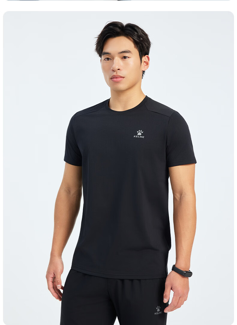 KELME Men's Sports T-Shirt Summer New Quick-Dry Fitness Training Running Short Sleeve Top Agate Black 3XL 12