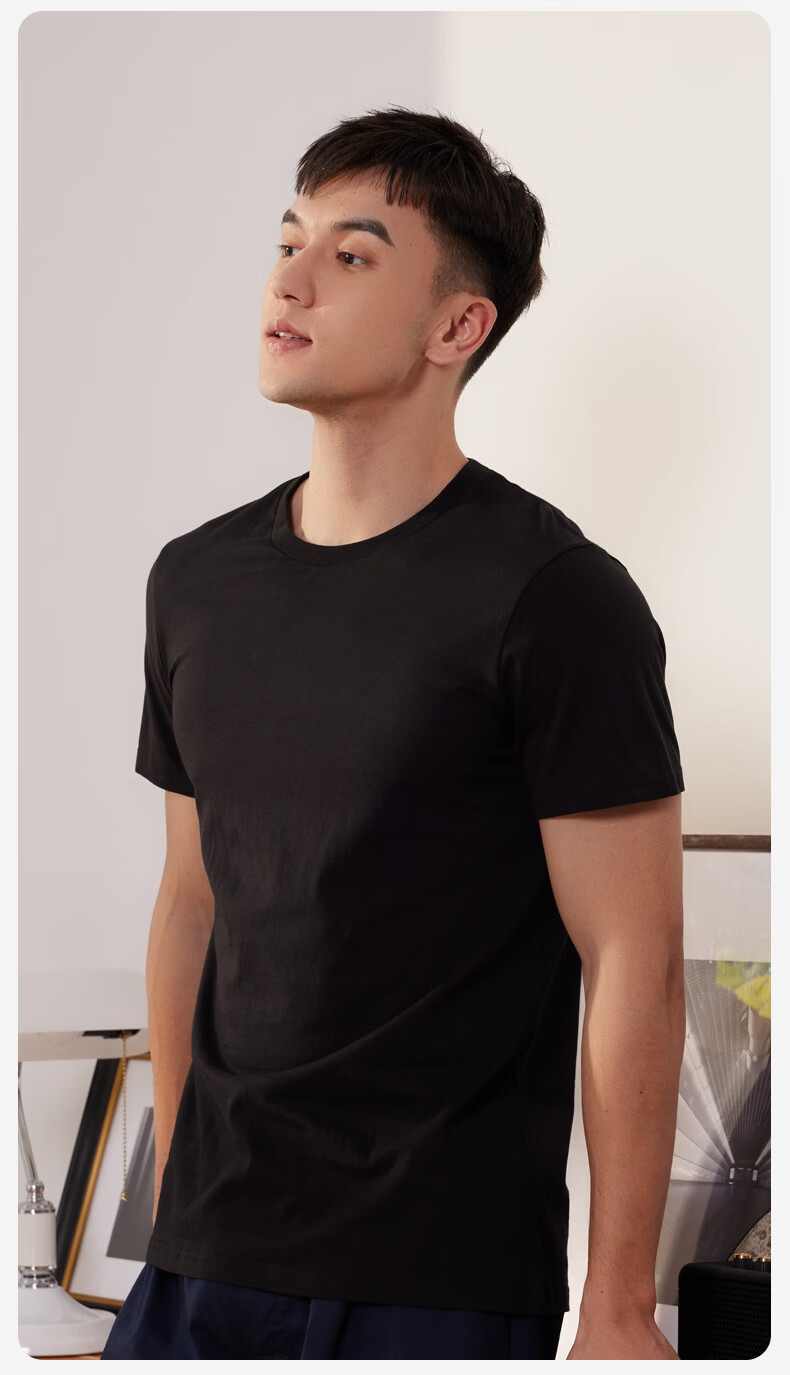 Seven Wolves Men's Short Sleeve T-Shirt Pure Cotton Solid Color Summer Sweat-Absorbing Breathable Simple Comfortable Base Layer Homewear 12