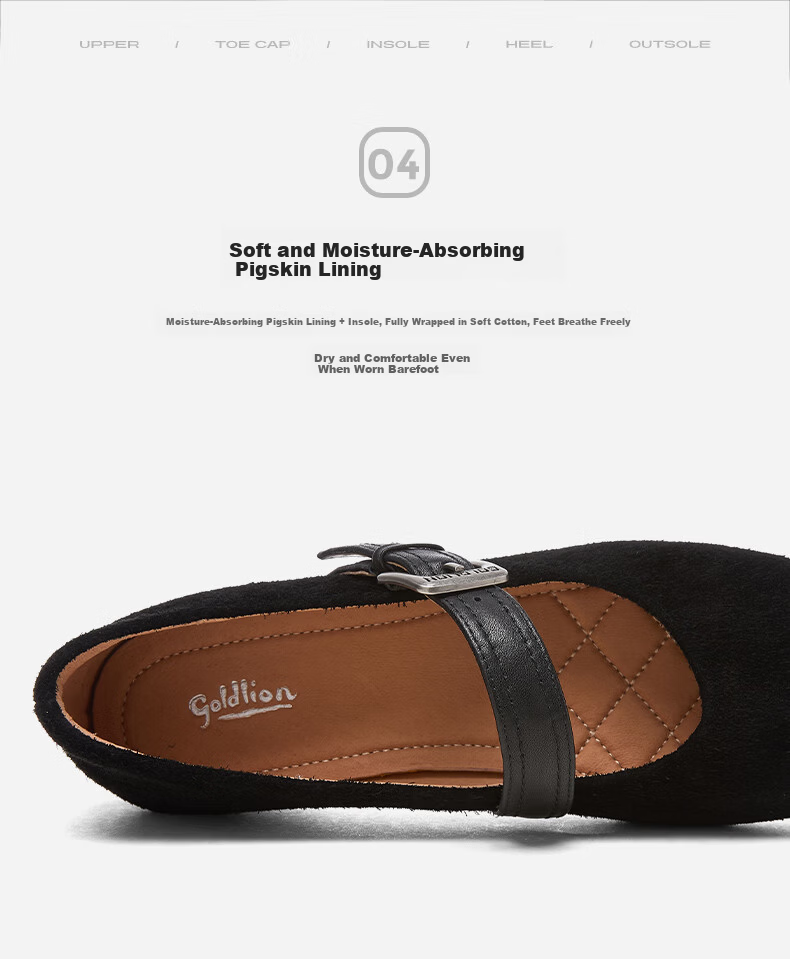 Goldlion Women's Vintage Round Toe Single Strap Flat Mary Jane Shoes Grandma Shoes G656540173 Black Size 35 8