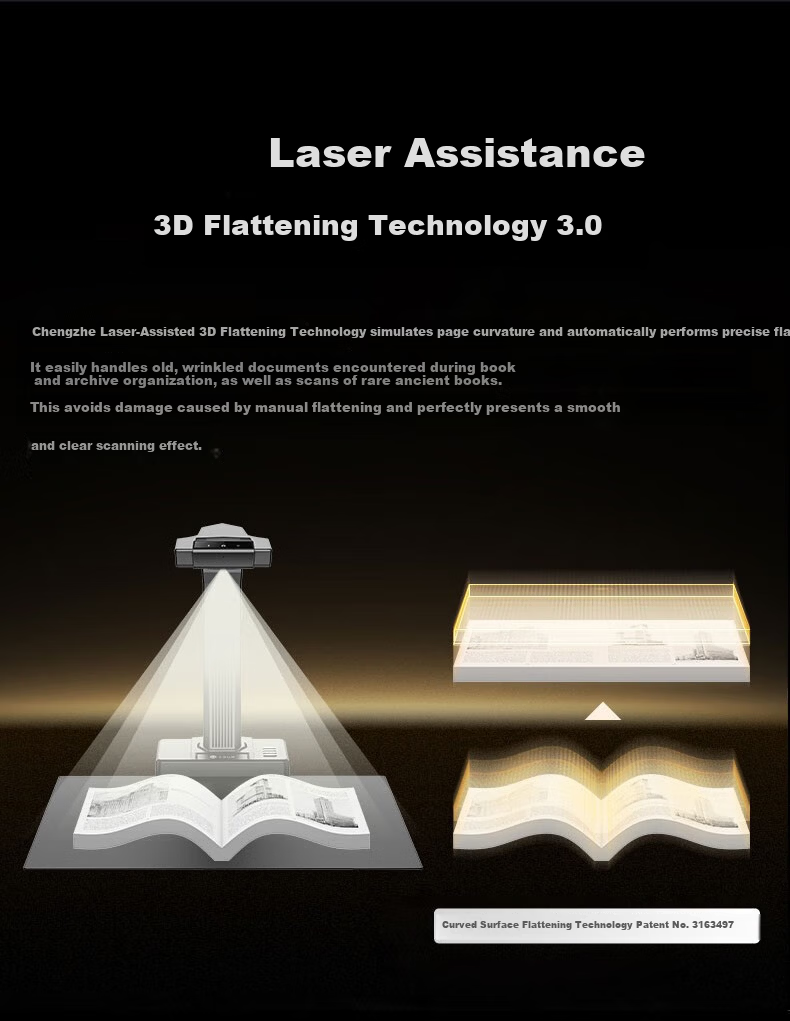 CZUR ET28U AI Document Scanner 38MP Ultra HD AI Book Recognition 3.0 Laser Curved Surface Flattening Technology Real-time Preview Screen A3 Size 3