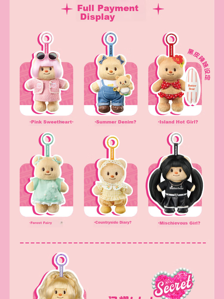 X11 SPACE Butter Bear OOTD Dress-up PVC Keychain Plush Single Blind Box Gift Doll Figurine Display 3