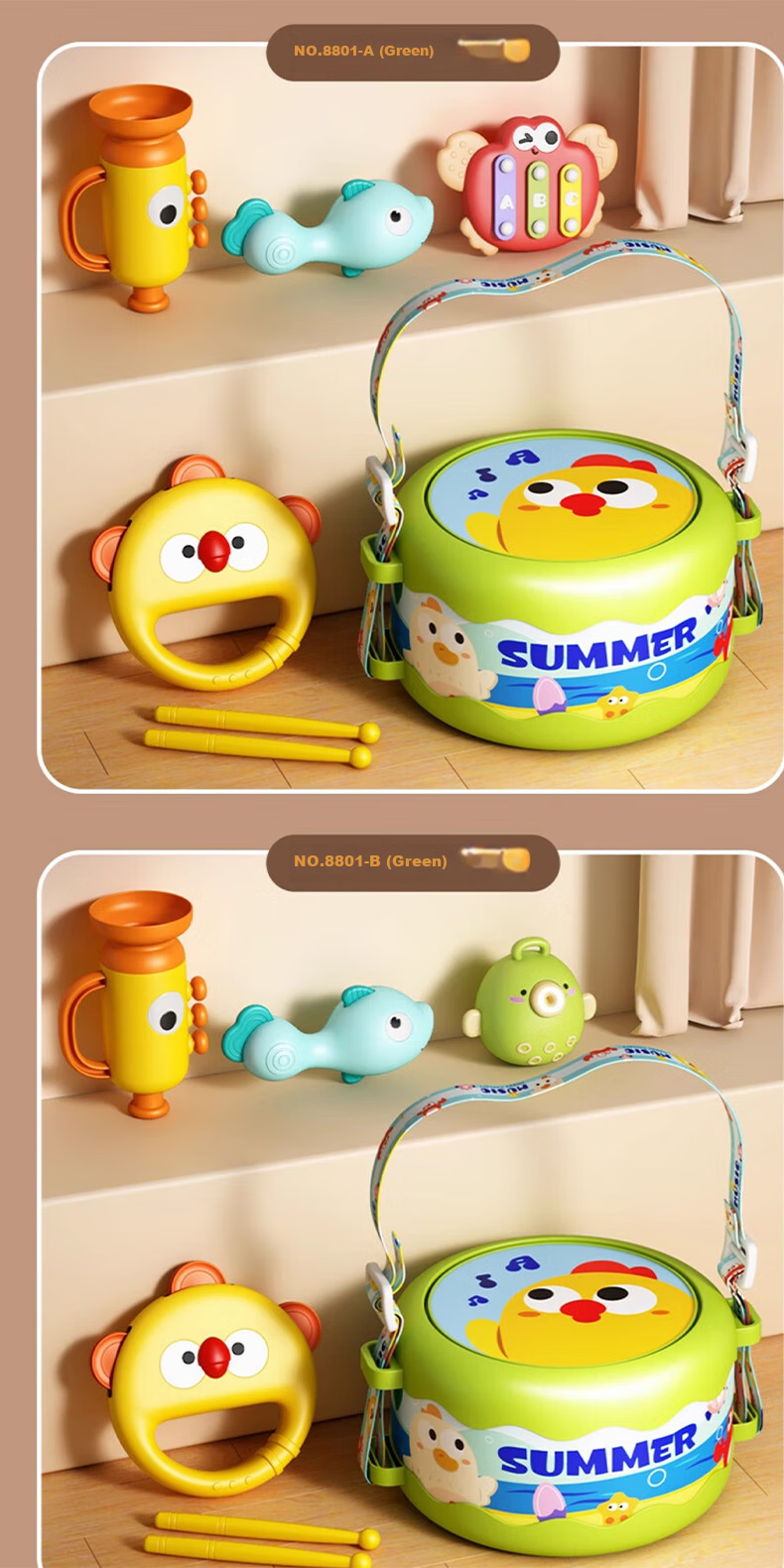 COOKSS Baby Hand Drum 0-1 Year Old 3-6+ Months Children's Percussion Instrument Infant Tambourine Rattle Toy 18