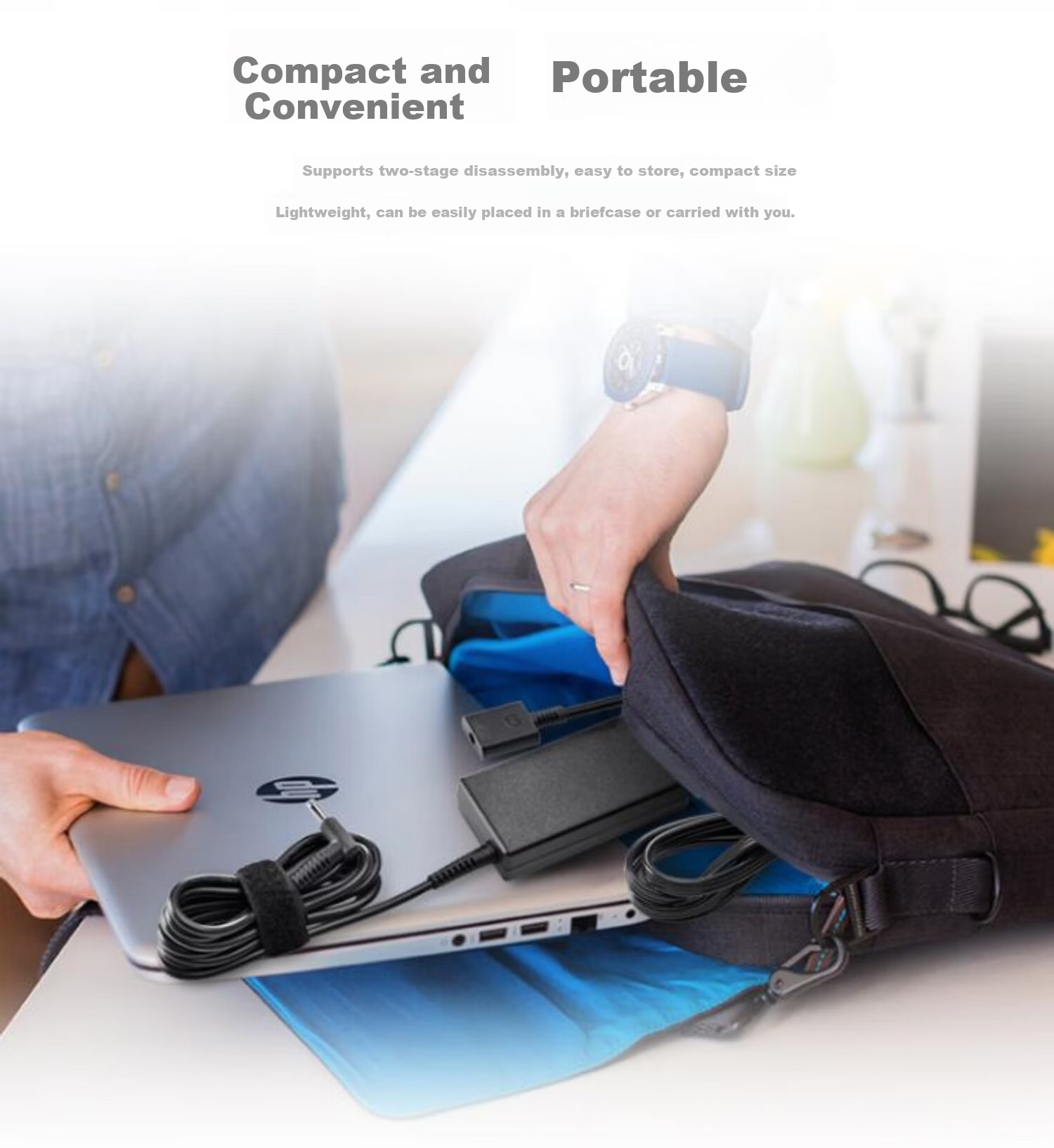 HP 65W Power Adapter H6Y89 Laptop Charger Travel Portable New Right-Angle Connector Original with Conversion Interface Compatible with 4.5mm and 7.4mm 3